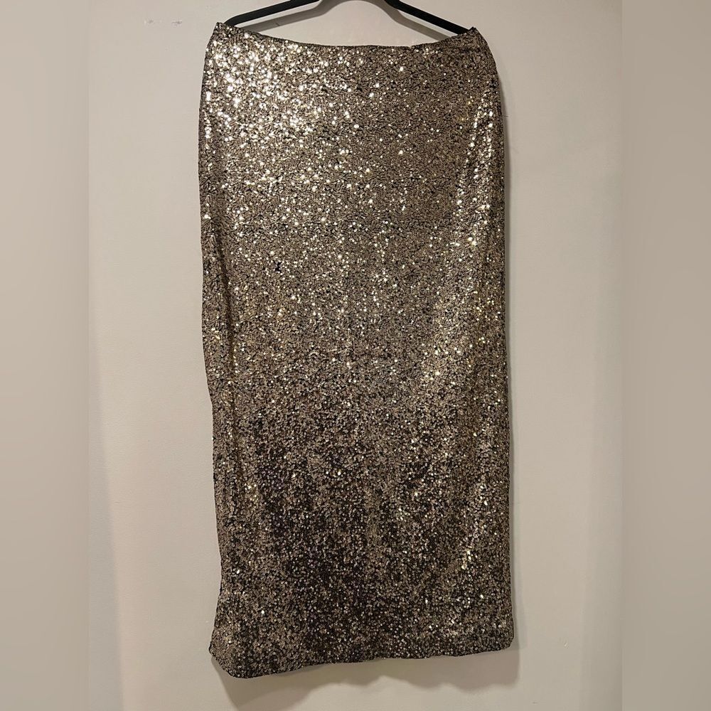 Reformation Glittering Sequin Pencil Skirt in gold